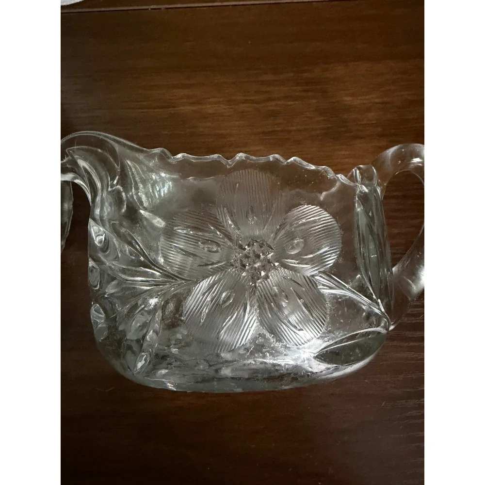 American Brilliant Period Style Cut Glass Creamer and Sugar Set, Vintage Crystal
